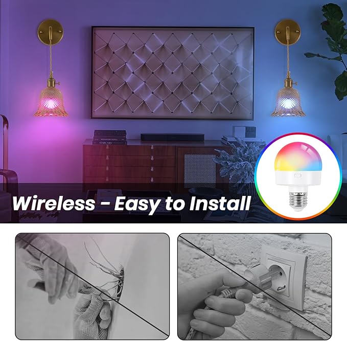 Vintage Battery Operated Wall Sconce Set of 2, RGB Dimmable LED Wall Light with 12 Colors,Rechargeable Battery Powered Wall Light with Adjustable Chain Retro for Living Room Bedroom