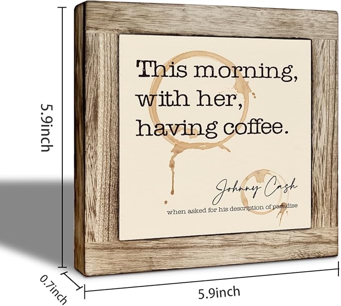 This Morning With Her Having Coffee Wooden Box Sign, Coffee Stains Decor Sign, Rustic Wooden Cafe Table Top Decor, Freestanding Cafe Decoration 5.9X5.9 Inches