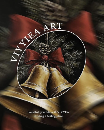 VIYYIEA Gold Framed Canvas Art, Vintage Christmas Bells Decor, 12x16Inch, Winter Retro Jingle Bells Picture Painting Gifts, xmas Decorations for Bedroom Living Room Shelf Fireplace entryway