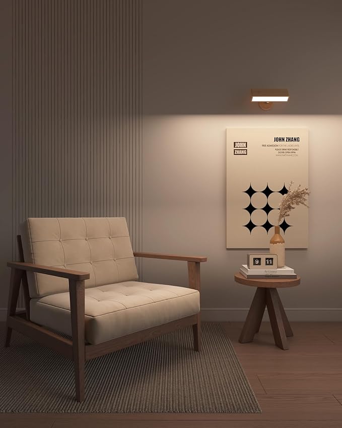 Wall Sconces Battery Operated Set of Two,Rechargeable Wall Lamps for Bedroom,Wall Lights Wireless Dimmable,Wood Wall Sconce with 360 Rotation,Peel and Stick Wall Sconces for Bedroom Bedside