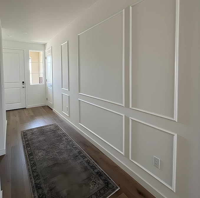 Pre-Cut Peel and Stick Wall Molding Kit Wainscoting Trim- Self Adhesive Premade Accent Panel Chair Rail for Interior Moulding Home Decor Accent Wall Set of 6 pcs - 3 Top 3 Bottom, Ready to Assemble