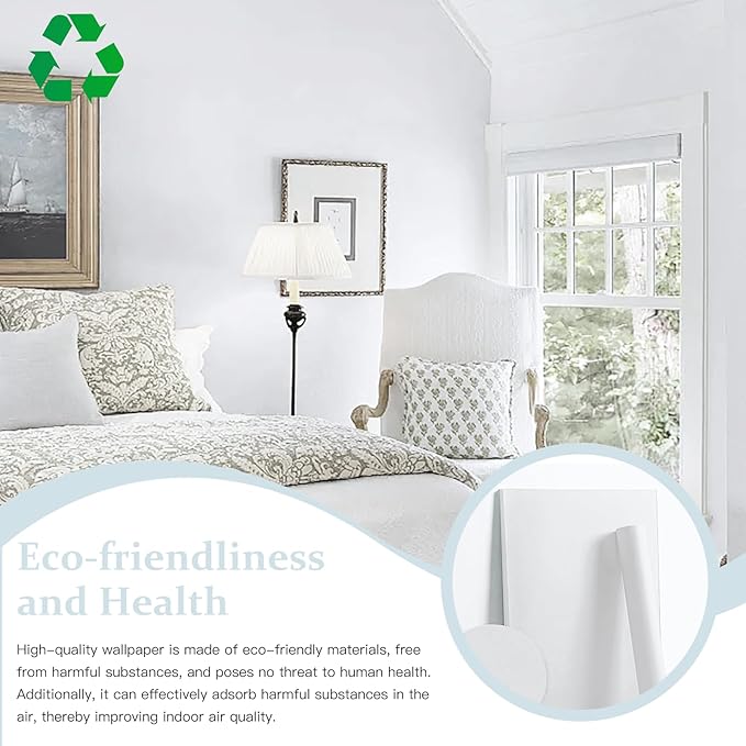 Dimoon 394''x23.6'' Peel and Stick Wallpaper White Contact Paper for New Environmentally Friendly Materials Thickening Upgrade Embossed Renter Friendly Wall Paper Modern Vinyl Wrap Countertop Bedroom