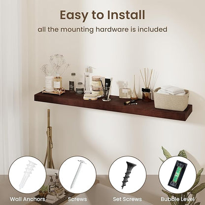 fuqing Floating Shelves for Wall - 48 Inch Mahogany Wall Shelves Set of 1-48 Inch Wide x 9.3 Inch Deep x 1.6 Inch Thick Wooden Shelves for Room Decor & Storage
