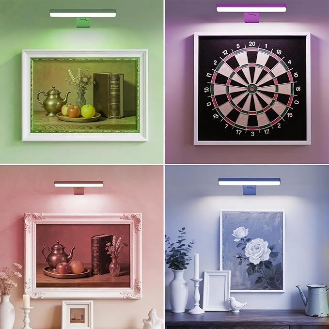 Picture Lights for Wall Battery Operated White Wireless Art Light for Paintings, Rechargeable Display Lighting for Picture with Remote Control, RGB Poster Lights for Gallery, Frame, Portraits, 2 Pack