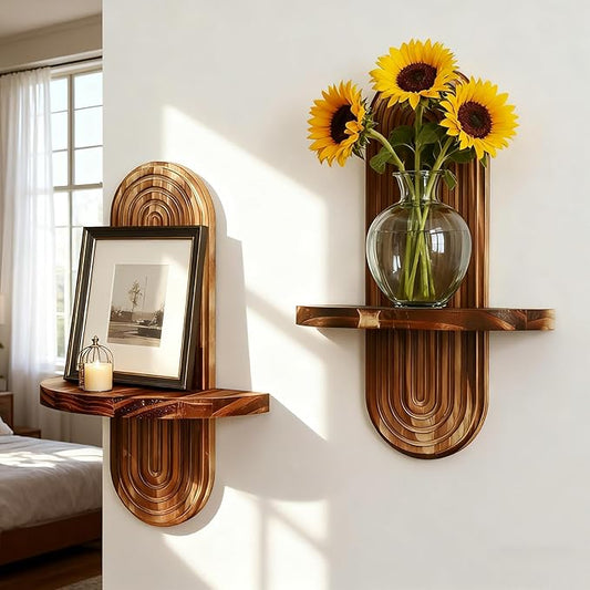 2 Pack Boho Wall Hanging Shelf - Handmade Rainbow Arch Floating Shelves Trinket Storage Rack Vintage Wood Wall Decor for Bedroom Living Room Nursery Bathroom