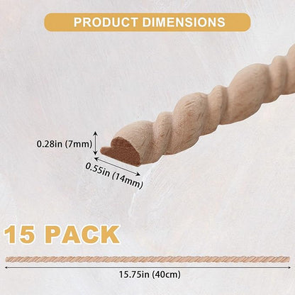 15-Pack 15.75" Unfinished Wood Spiral Wave Trim - Easy to Paint, Cute Decorative Molding DIY Craft for Furniture Frame, Mirror Edge, Wall, Door, Closet, Dresser, Shelf