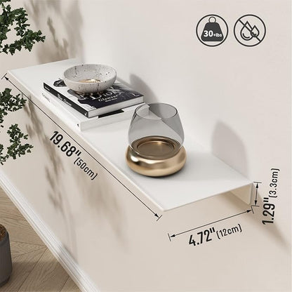 Danpoo White Floating Shelf for Wall Storage, Metal Wall Shelves for Living Room/Bathroom/Kitchen, Bedroom, 20” Long Display Shelf for Collectibles