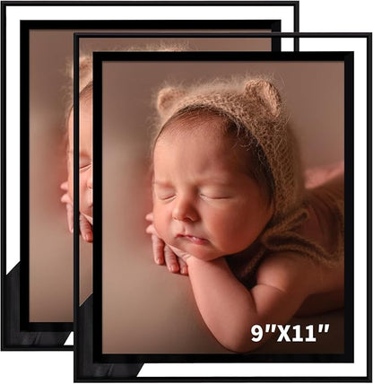 IZIDDO 9x11 Picture Frames Set of 2, 8.5x11 Black Glass Photo Frame, Only for Tabletop Display, Gift Picture Frame, Horizontally or Vertically (9x11, Black)