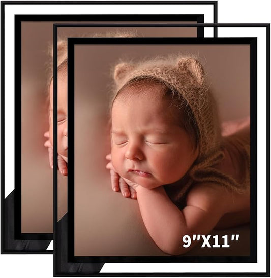 IZIDDO 9x11 Picture Frames Set of 2, 8.5x11 Black Glass Photo Frame, Only for Tabletop Display, Gift Picture Frame, Horizontally or Vertically (9x11, Black)