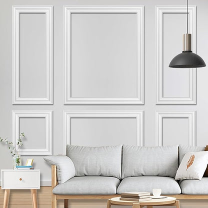 Gaahing 6 Sets Premade Accent Wall Molding Kit, Pre-Cut Wainscoting Panels, Ready to Assemble Chair Rail Moulding for Interior Decoration