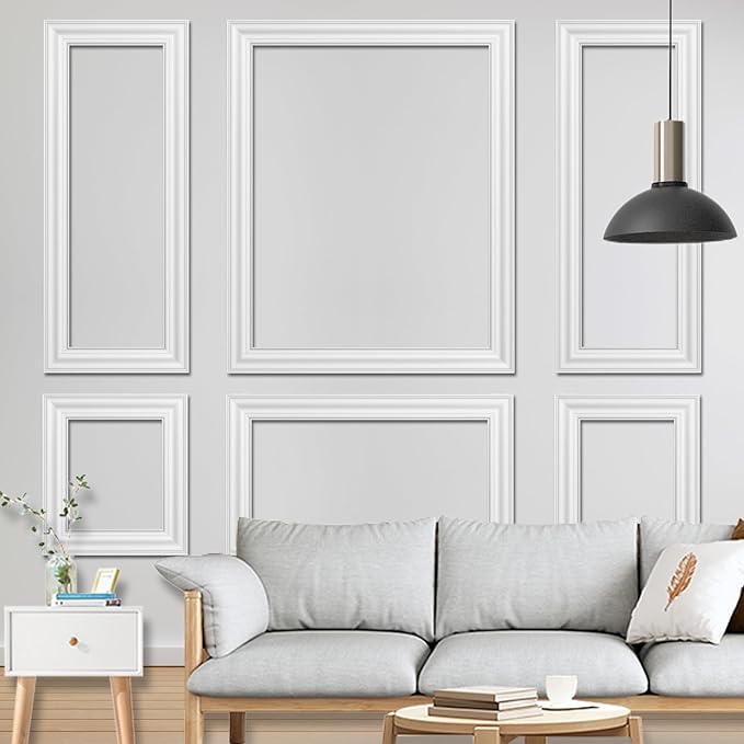 Gaahing 6 Sets Premade Accent Wall Molding Kit, Pre-Cut Wainscoting Panels, Ready to Assemble Chair Rail Moulding for Interior Decoration