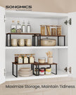 SONGMICS Cabinet Organizer Shelf, Set of 2 Kitchen Counter Shelves, Kitchen Storage, Spice Rack, Stackable, Expandable, Metal and Engineered Wood, Natural Walnut and Matte Black UKCS020K01