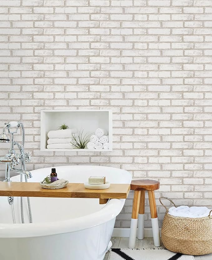Timeet Brick Wallpaper Peel and Stick Wallpaper Self Adhesive Brick Contact Paper 17.7"×472.4" Faux Brick Wallpaper Removable Wall Paper for Bedroom Laundry Room Accent Walls