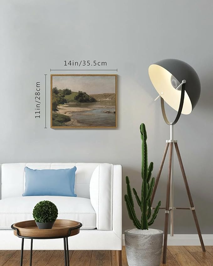 SHENIFY 11x14in Vintage Landscape Mountain River Decor for Bathroom Office Hallway Decor - Natural Framed