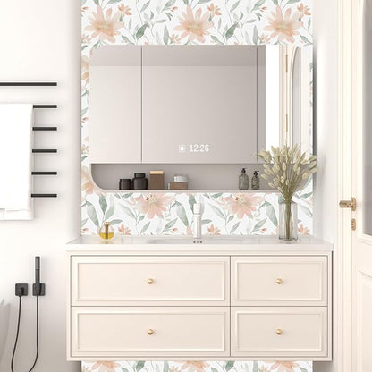 Floral Wallpaper Peel and Stick Vintage Flowers Contact Paper 17.5" x 118" Pink Floral Wallpaper Vinyl Waterproof Self Adhesive Boho Leaf Modern Wall Paper for Bedroom Cabinet Countertop Decor