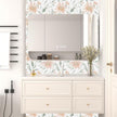 Vintage Floral Wallpaper Peel and Stick Pink Flowers Contact Paper 17.5'' x 393'' Green leaf Wallpaper Vinyl Waterproof Self Adhesive Boho Leaves Modern Wall Paper for Bedroom Cabinet Countertop Decor