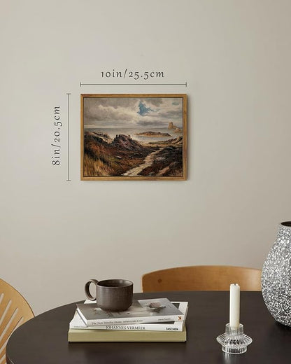 SHENIFY Landscape Framed Canvas Wall Art Vintage Classical Seaside Path Wilderness Prints Modern Hallway Kitchen Office Decor - 8x10in Natural Framed