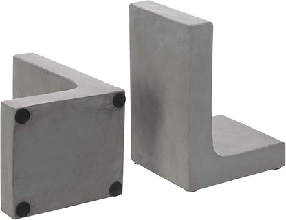 MyGift Solid Cement Bookends for Shelf in Gray Finish L-Shaped Decorative Heavy Duty Non-Skid Book Stopper for Home Office School, 1 Pair