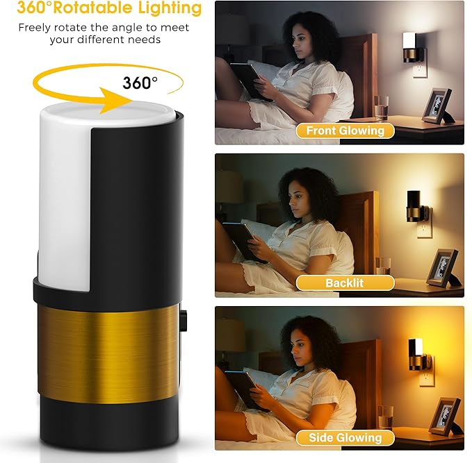 L LOHAS LED Night Lights Plug into Wall, Plug in Night Light, Soft White/Cool White/Amber, Dimmable Backlit Nightlight with Light Sensor, 180° Rotatable Nightlights Plug in Wall for Hallway, 1Pack