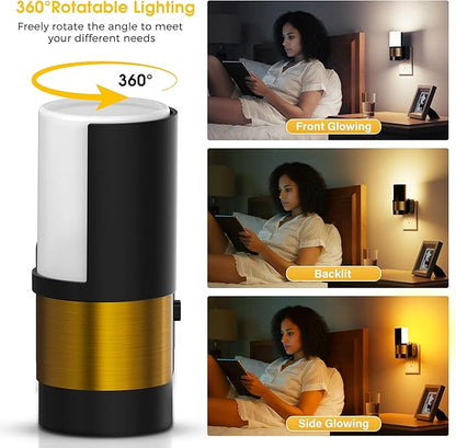 L LOHAS LED Night Lights Plug into Wall, 2 Pack, Plug in Night Light, Soft White/Cool White/Amber, Dimmable Backlit Nightlight with Light Sensor, 180° Rotatable Nightlights Plug in Wall for Hallway