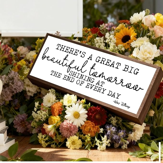 There's A Great Big Beautiful Tomorrow Sign, Positive Decoration Sign Gift, Inspirational Decor Signs, Farmhouse Table Shelf Decoration, Home Decor Accent for Living Room Bedroom, Housewarming Gift