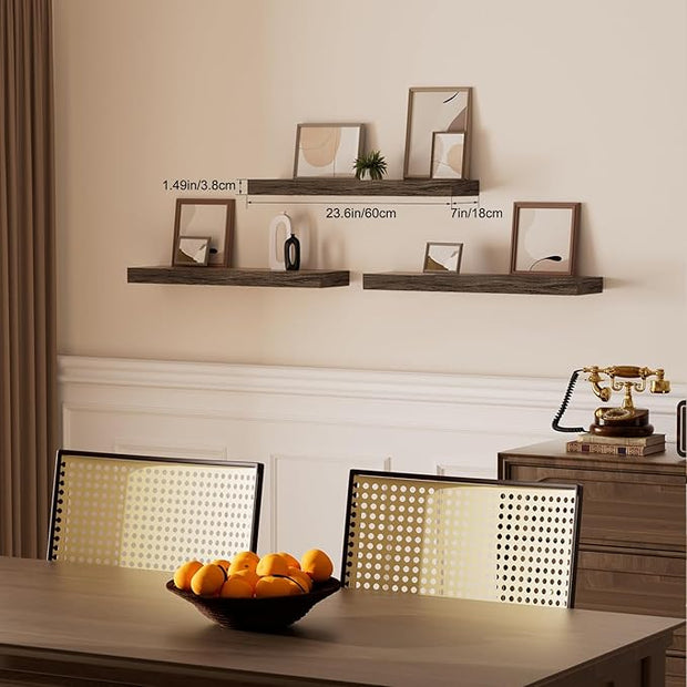 Floating Shelves for Wall, Bathroom Shelves Over Toilet, Wall Shelves & Book Shelf for Room, Hanging Shelf, Modern Wooden Mounted Floating Shelves, 24x7x1.5 in (Smoke Gray, Set of 3)