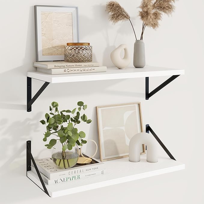 Axeman Deep Floating Shelves | 24 Inch White Wall Shelves Set of 2 | 10 Inch Deep Wood Floating Shelves for Wall | 24