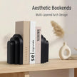 Heavy Duty Book Ends for Shelves, Decorative Bookends for Heavy Books Set of 2, 6.6 LBS Modern Book Stopper for Home Decor, Bookshelf, Aesthetic Bookend with Layered Arch Design, Black