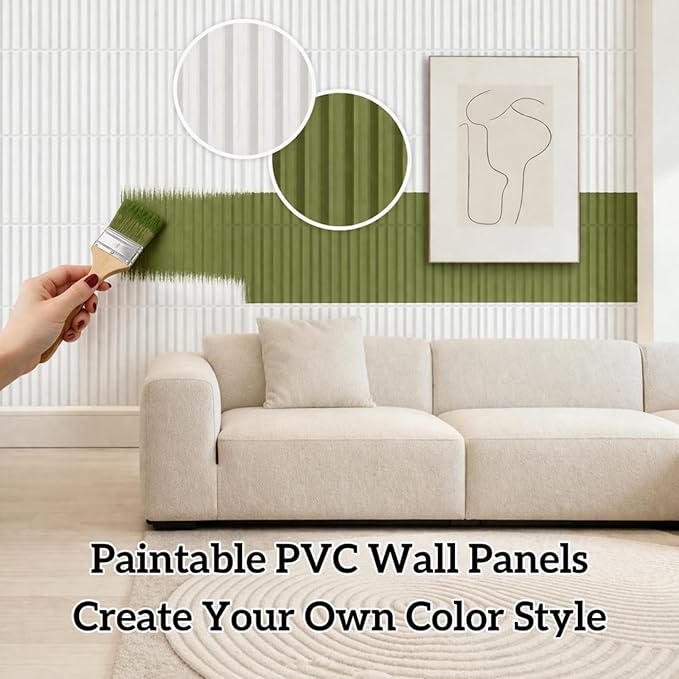 Qidejoy 33 Pcs 3D PVC Slat Wall Panels 12X12in Fluted Textured Paneling Modern Decorative Tiles Cuttable Paintable DIY Wall Art for Interior Décor, Bedroom, Ceiling, TV Background, Bathroom (White)