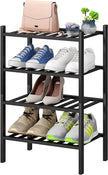 Black Small Shoe Rack for Entryway, 4-Tier Bamboo Shoe Organizer for Hallway Closet, Free Standing Shoe Racks for Indoor Outdoor