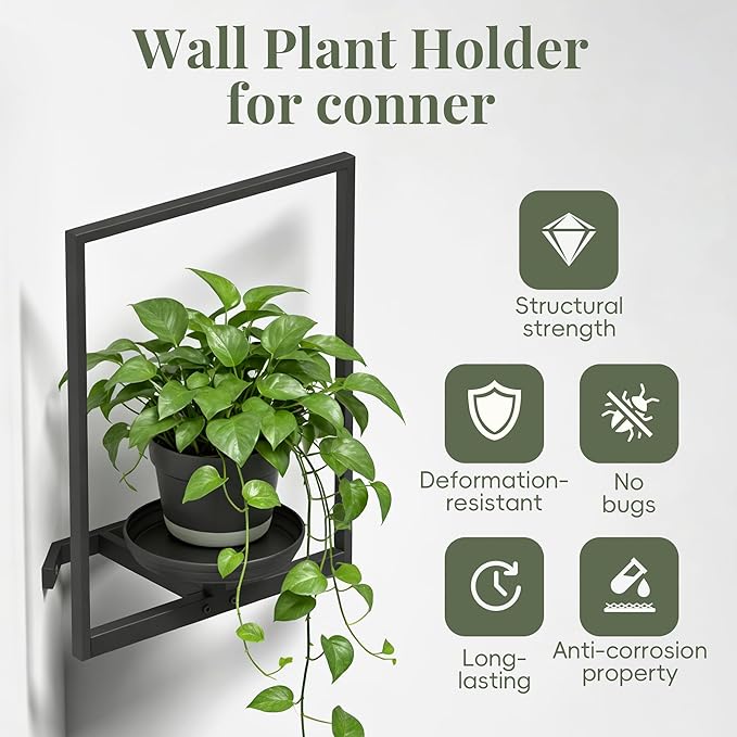 BXF Corner Wall Planters for Indoor Plants, 90 Degree Floating Shelves. Heavy Duty Mounted Holder, Minimalist Hanging Decor. Window Shelf Fits 4-7 Inch Pots (Black, Frame 3 Pack)
