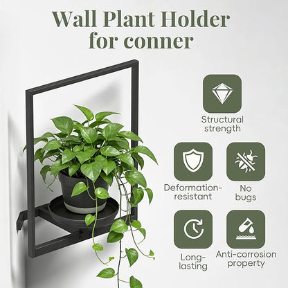 BXF Corner Wall Planters for Indoor Plants, 90 Degree Floating Shelves. Heavy Duty Mounted Holder, Minimalist Hanging Decor. Window Shelf Fits 4-7 Inch Pots (Black, Frame 3 Pack)