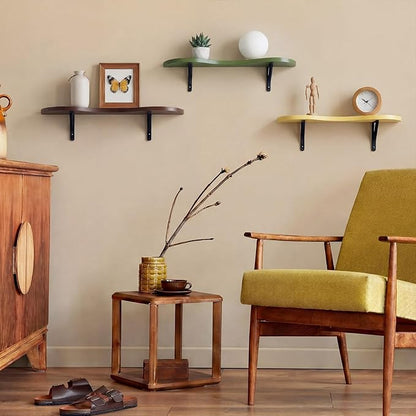 3 Pcs Mid Century Floating Shelves Wavy Cloud Shelves Wooden Shelf Live Edge Wall Mount Shelf Rustic Farmhouse Mid Century Modern Ledge for Bedroom Living Room Home Decor Housewarming Gifts