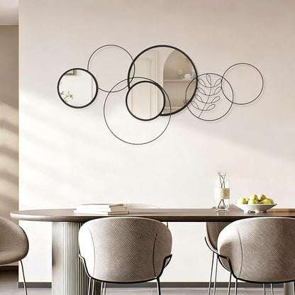 Black Round Wall Mirror Set, Metal Framed Circle Mirror Set Modern Decorative Mirrors for Living Room Bedroom Entryway Bathroom 20x40 Inch Home Decor