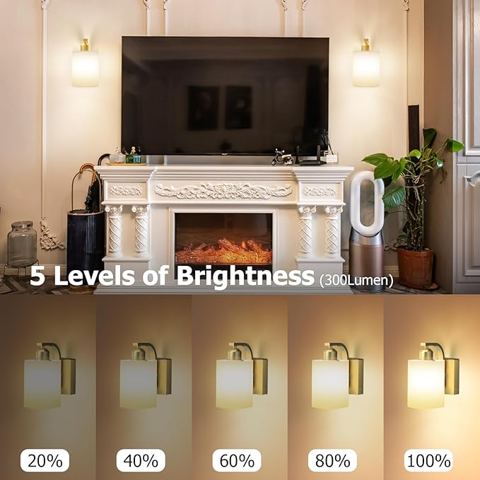 iThird Battery Operated Wall Sconces Set of 2: 6000mAh Rechargeable Wall Light with Touch and Remote, Wireless Wall Lamp for Bedroom, Gold Modern Cordless Wall Scones for Living Room Hallway Bathroom