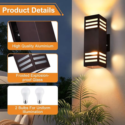 Housen Solutions LED Dusk to Dawn Outdoor Lighting 2 Pack, Up Down Outdoor Wall Lights with Bulbs, IP65 Waterproof Sensor Exterior Light Fixture Wall Sconce for Porch, Bronze