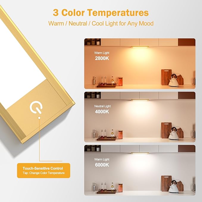 V4light Rechargeable Motion Sensor Under Cabinet Light, Magnetic LED Bar with 1500mAh Battery, Silver Aluminum Cabinet Lighting, Dimmable 3 Color Temperatures for Kitchen, Pantry & Closets (9 in)