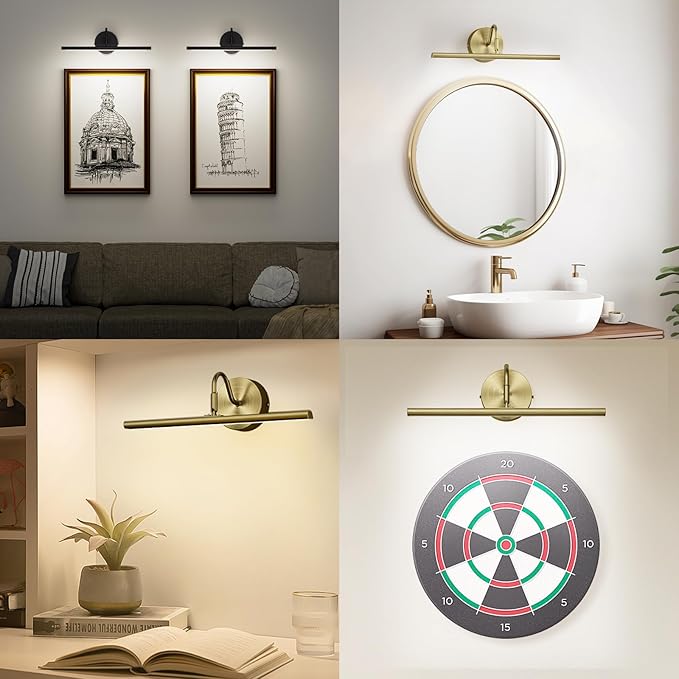 Hardwired Picture Lights for Wall 23.9" Dimmable 3CCT Frame Lights for Wall with Remote, 15W Gallery Artwork Light for Paintings Poster, 2700K-6500K Warm Nature White, 1200LM, Black