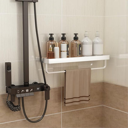 Danpoo 20 Inch Long Floating Bathroom Shelf with Towel Bar, Clear Tempered Glass Wall Shelf for Bathroom Storage Organizer, Matte Silver