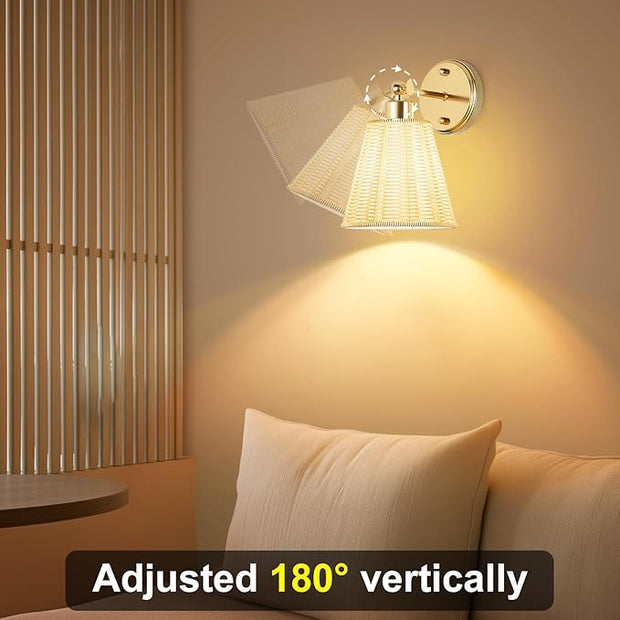Frideko Swing Arm Rechargeable Battery Operated Wall Sconces Set of Two with Remote, RGB 15 Colors Dimmable Wall Light with Plastic Lampshade, 4 Timer Indoor Boho Wireless Sconce Lighting for Bedroom
