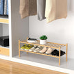 2-Tier Bamboo Long Shoe Rack, Free Standing Wood Shoe Shelf Storage Organizer for Closet Entryway Stackable 35