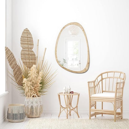 sawsile Irregular Mirror for Decor,Wood Frame Asymmetrical Wall-Mounted Mirror, Large Vanity Mirror for Wall Decoration, Modern Mirror for Living Room Bedroom Bathroom Entryway Mirror