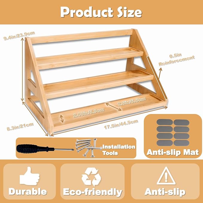 Spice Rack - Bamboo Spice Rack Organizer for Cabinet Countertop