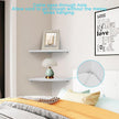 Corner Wall Shelves Set of 2, Rustic Wood Corner Floating Shelves with Cable Raceway, Wall Mount Storage Display for TV Accessories, Baby Monitor, Speaker, Cable Box (White, Diamond- 12 Inch)