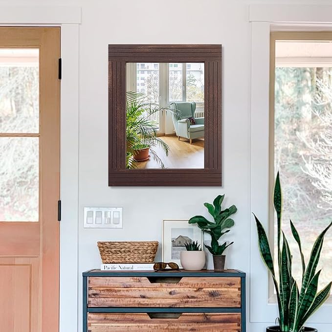 Mirrors for Wall Rustic Wooden Frame Rectangle Mirror Vintage Hanging Mirror for Bedroom Bathroom Living Room Farmhouse Wall Decor Brown Large 20