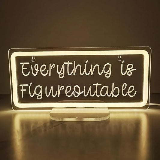 Everything Is Figureoutable Sign,Home Office Decor With Stand Inspirational Wall Decor for Home Cubicle,Shelf Table,Gifts for Friends Coworker