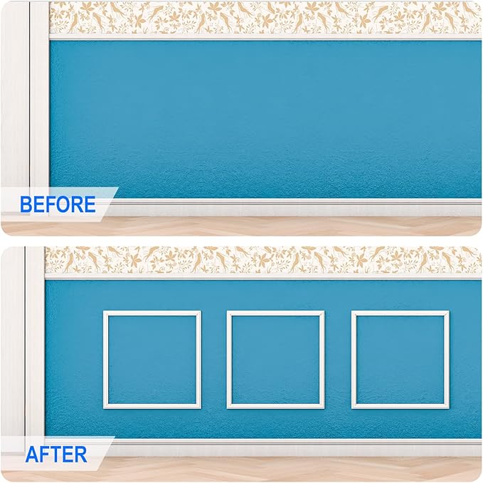 COUKIU Pre-Cut 3 Set Peel and Stick Wall Molding Trim Kit, 24" x24" Premade Wainscoting Panels, Self Adhesive Moulding Panel for Interior Walls Picture Frame