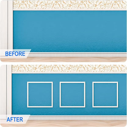 COUKIU Pre-Cut 3 Set Peel and Stick Wall Molding Trim Kit, 24" x24" Premade Wainscoting Panels, Self Adhesive Moulding Panel for Interior Walls Picture Frame