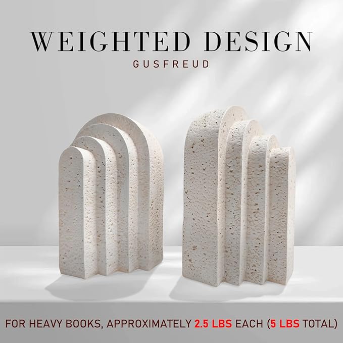 Heavy Duty Book Ends for Shelves, Decorative Book Stopper for Shelves, Resin Decor Bookends for Heavy Books, Modern Home Decor Aesthetic Bookend Aesthetically Pleasing Layered Arch Design, Set of 2