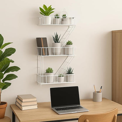 Fire Escape Wall Shelf – New York Decorative Floating Shelf – Wall Art Ladder Shelf – White Metal Trinket Shelves for Bedroom, Living Room, Home, Storage and Display (3-Tier)